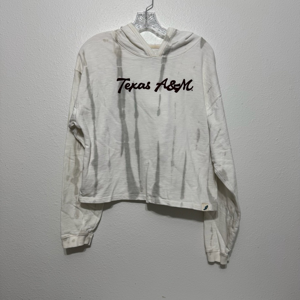 Texas A&M Aggies Unwind by League White & Gray Tie Dye Crop Hoodie Womens Size M